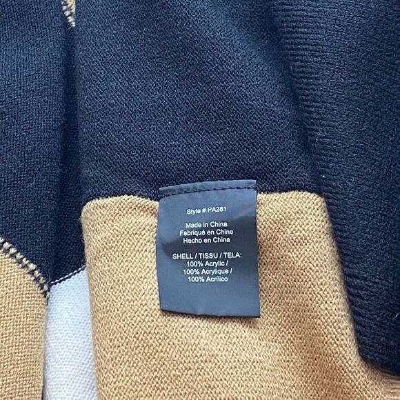 Parrish LA Colorblock Stevie Poncho Cape Wrap Sweater Camel Black Cream OS NWT - Picture 11 of 13